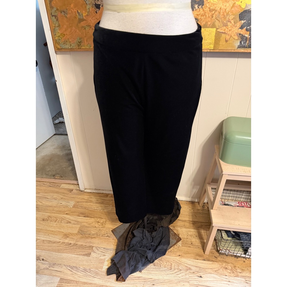 Neiman Marcus Exclusive Black Velvet Straight Leg Pants Side Zip Womens Medium